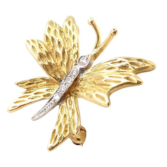 Authentic! Tiffany & Co 18k Yellow White Gold Butterfly Diamond Pin Brooch - Picture 9 of 13
